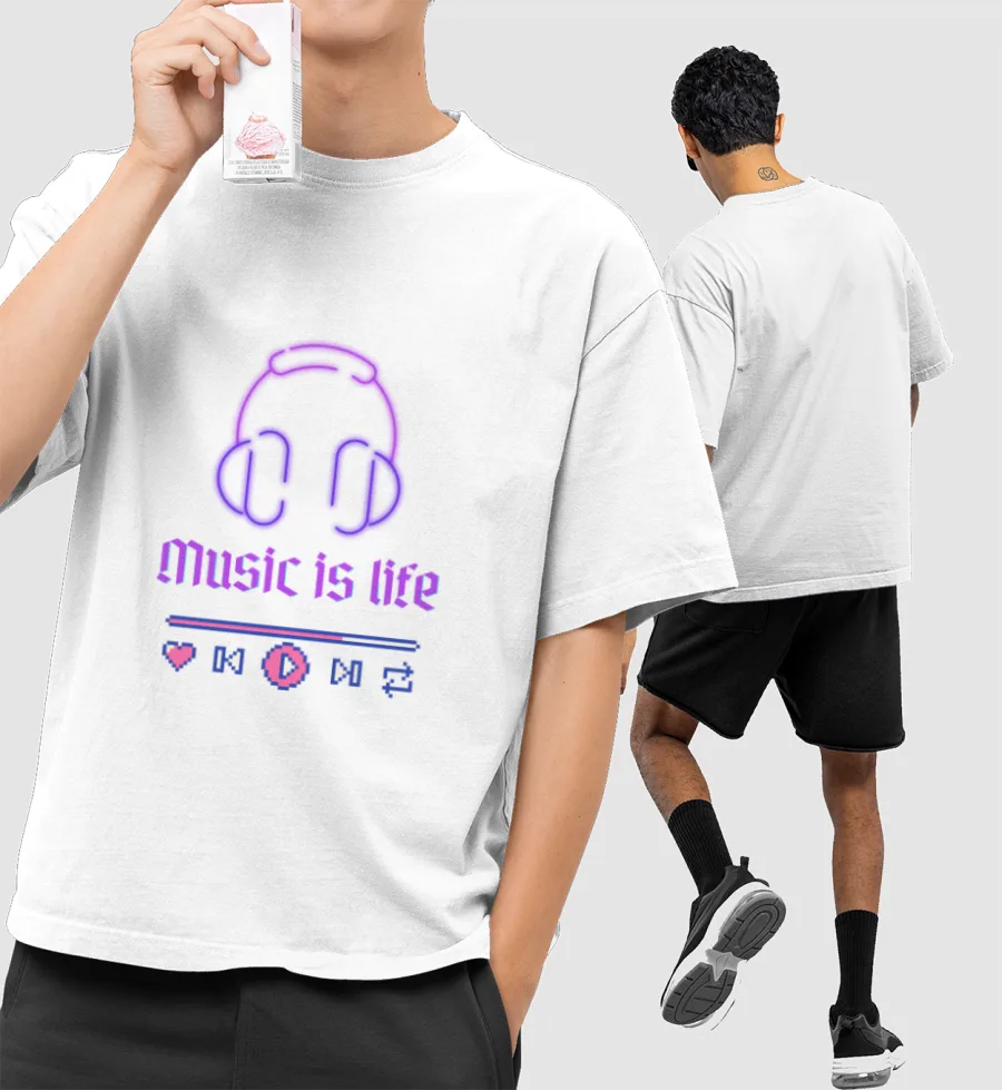 Music is Life Front-Printed Oversized T-Shirt