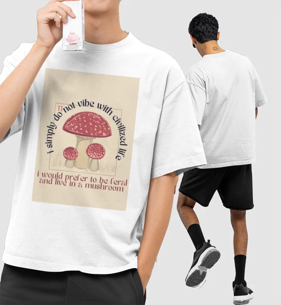 mushroom Front-Printed Oversized T-Shirt