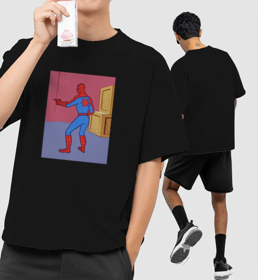 Spidey on the Right - Spiderman Meme Front-Printed Oversized T-Shirt