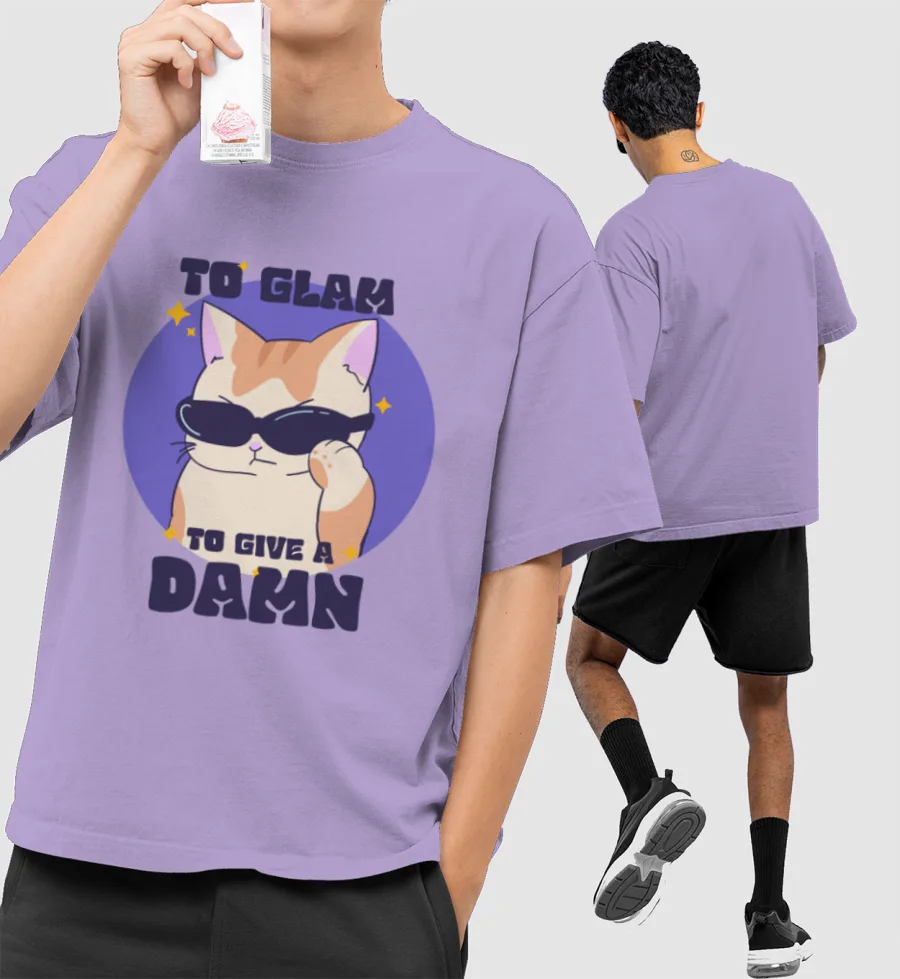 To glam to give a damn cat Front-Printed Oversized T-Shirt