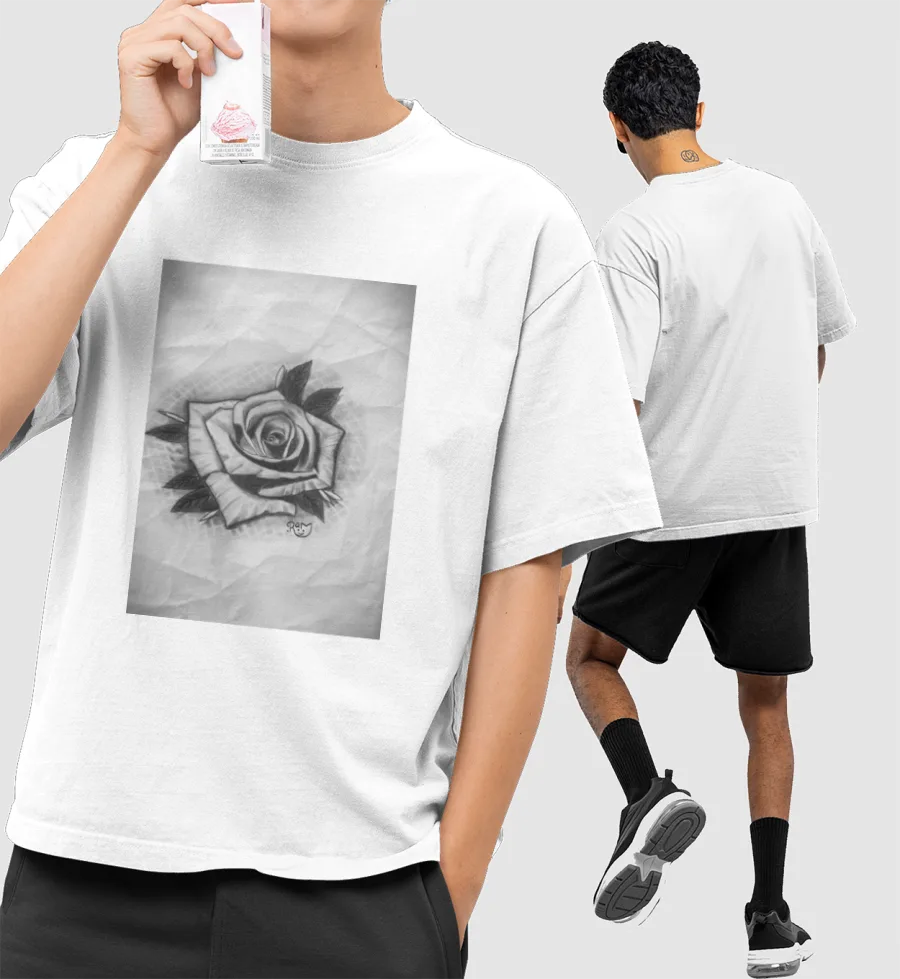 3d flower Front-Printed Oversized T-Shirt