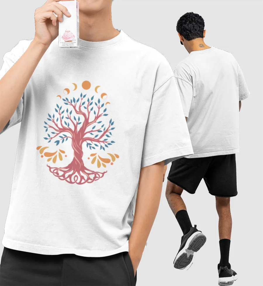 Tree of Life (Red) Front-Printed Oversized T-Shirt