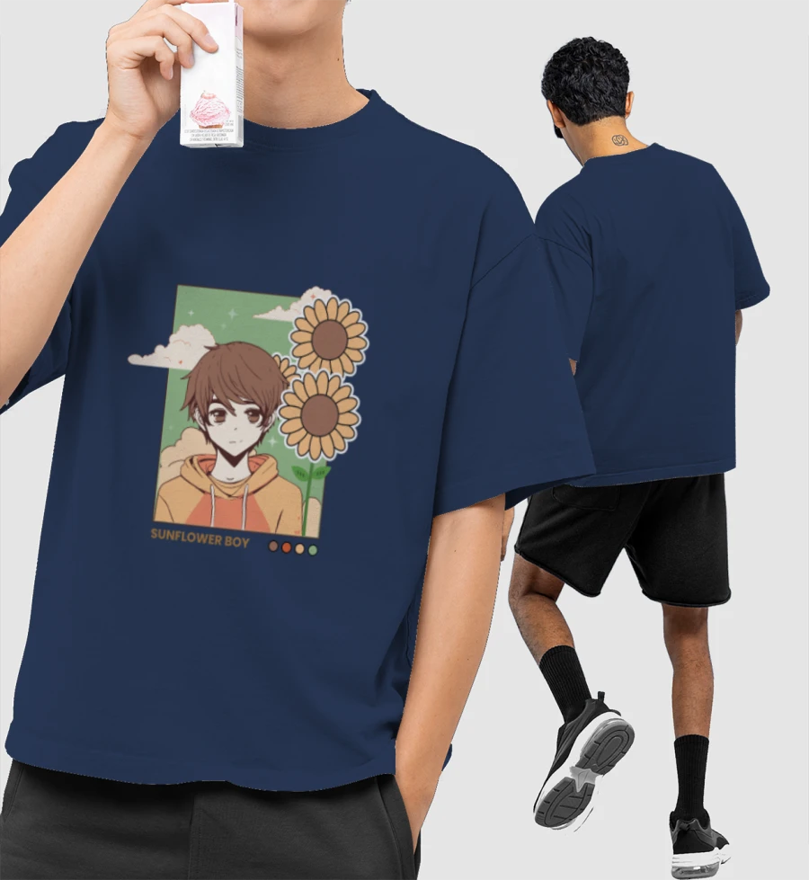 Sunflower boy Front-Printed Oversized T-Shirt