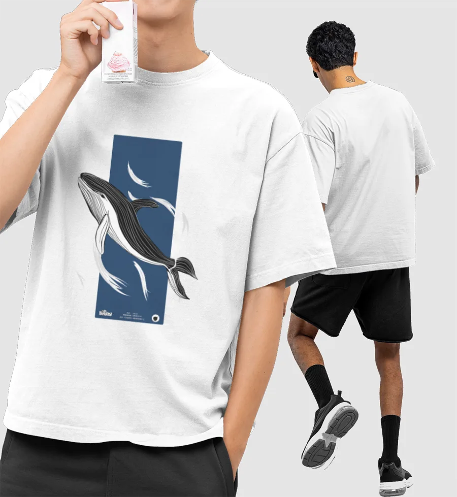 Shokunin whale by Nibbana Front-Printed Oversized T-Shirt