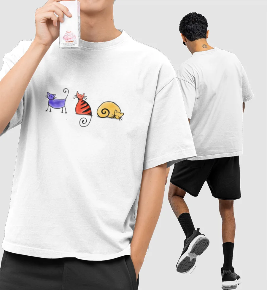 CUTE CATS Front-Printed Oversized T-Shirt