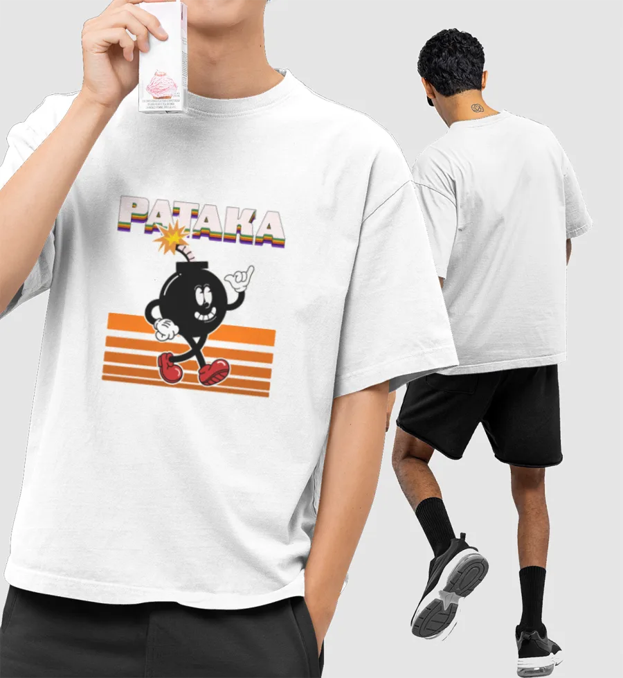 Retro Pataka Front-Printed Oversized T-Shirt