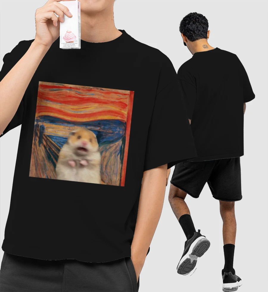 Hamster "scream" Front-Printed Oversized T-Shirt