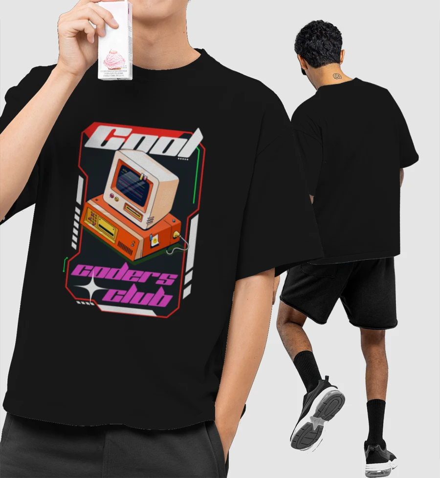 Retro Cool: Coders Club Design Front-Printed Oversized T-Shirt