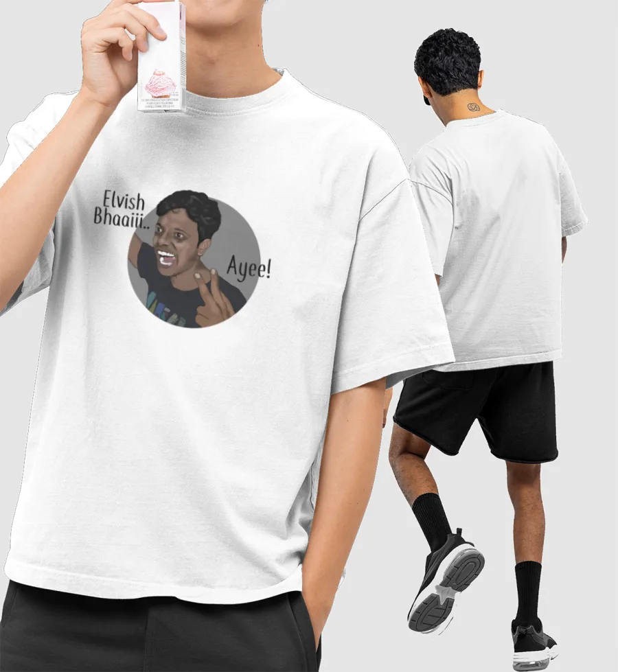 ELVISH BHAI MEME Front-Printed Oversized T-Shirt