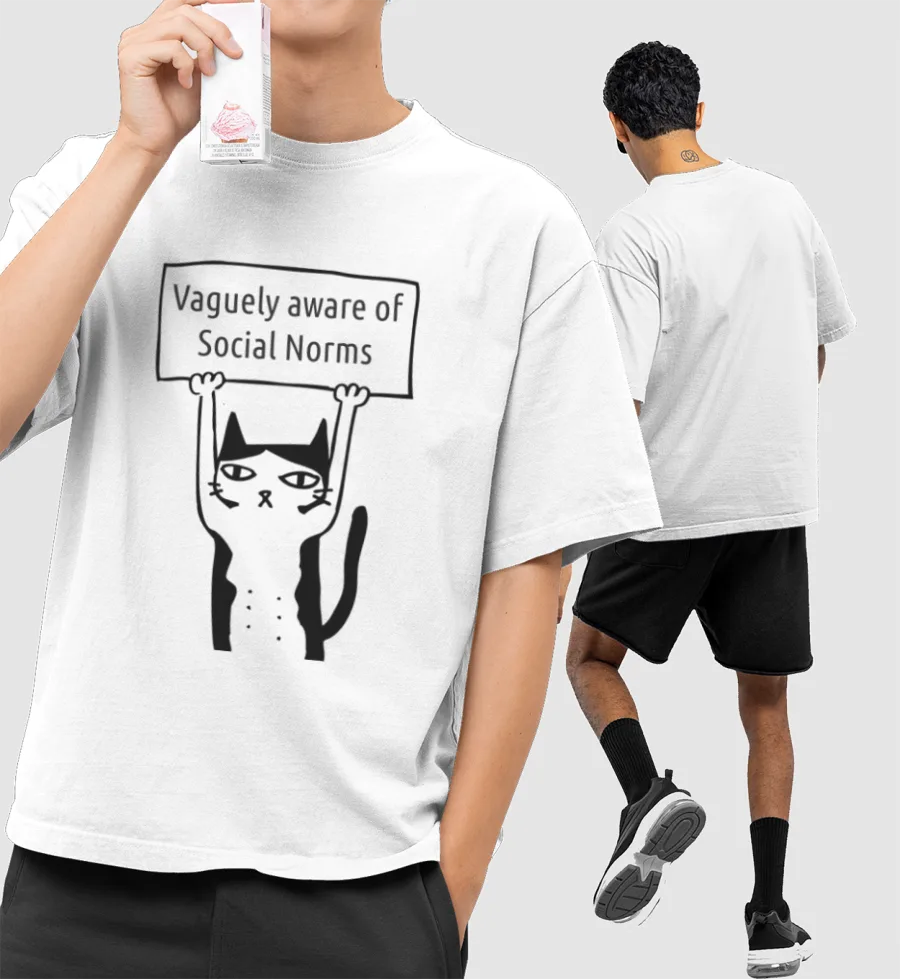 Funny Cat Meme Front-Printed Oversized T-Shirt