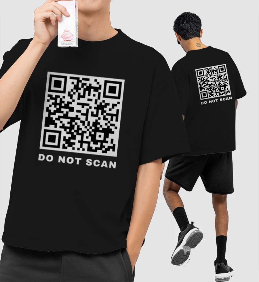 RICK ROLL QR CODE Oversized T-Shirt (Front & Back Print)