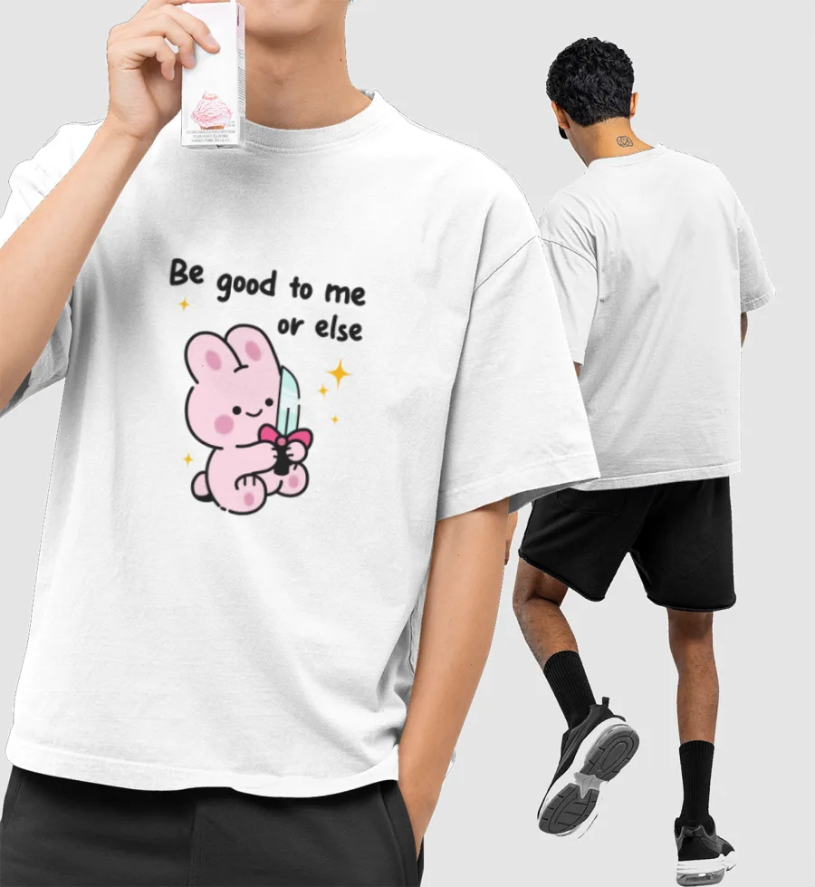 Bunny Blade Warning Front-Printed Oversized T-Shirt