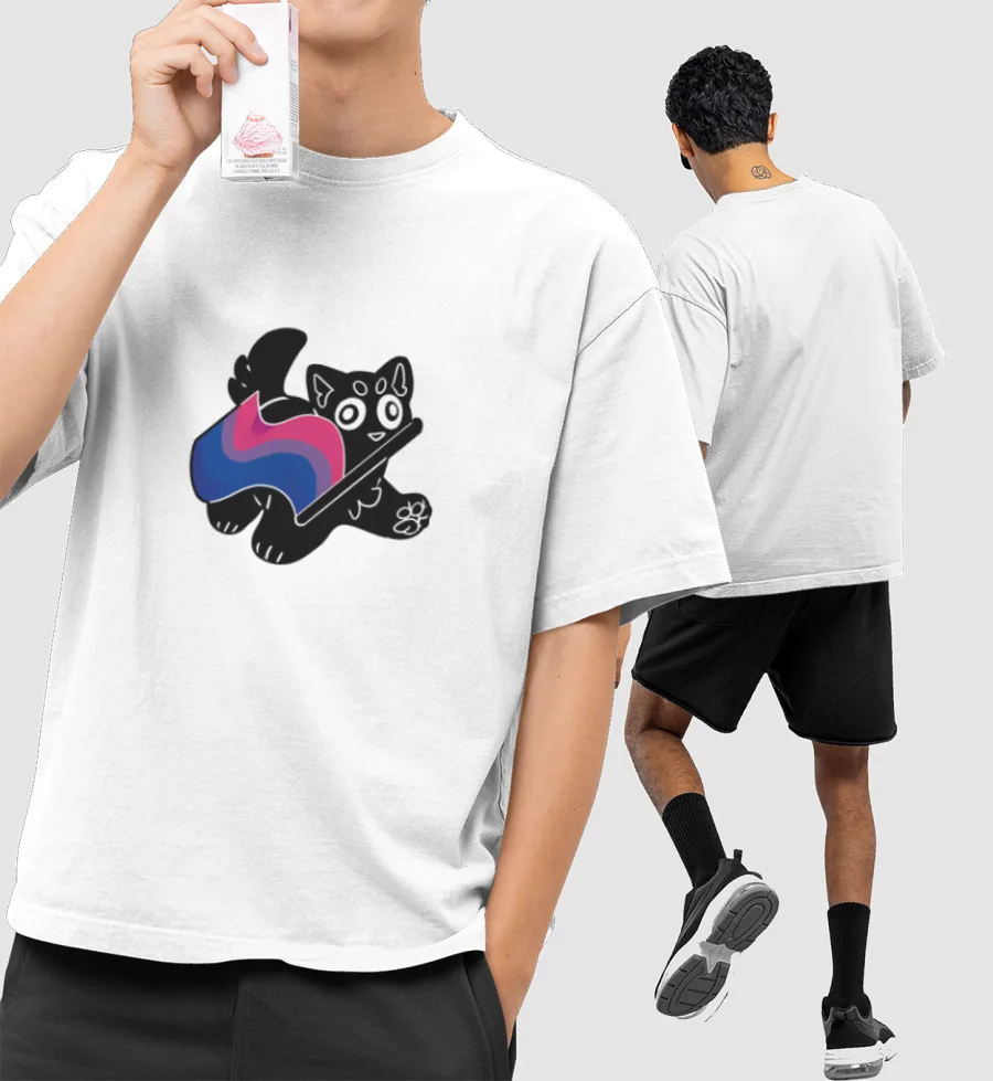 Pride Cat - Bi Front-Printed Oversized T-Shirt