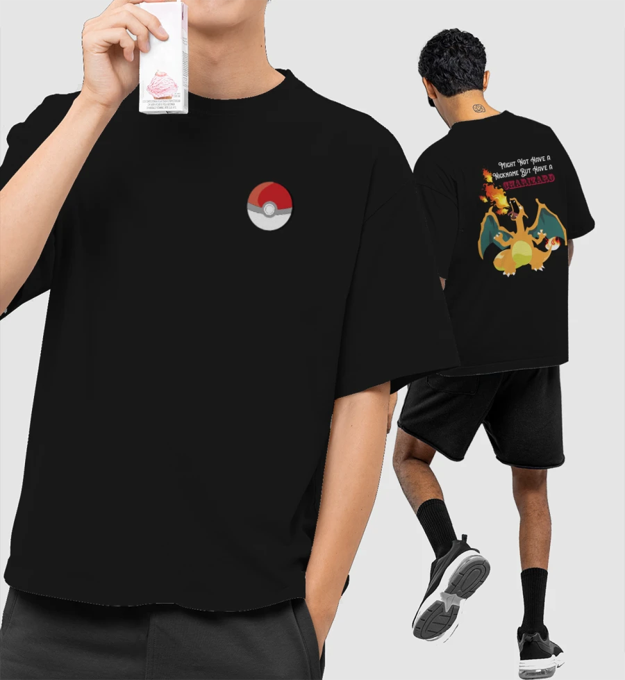 Charizard Pokemon - Oversized T-Shirt (Front & Back Print Charizard Pokemon - Oversized T-Shirt (Front & Back Print