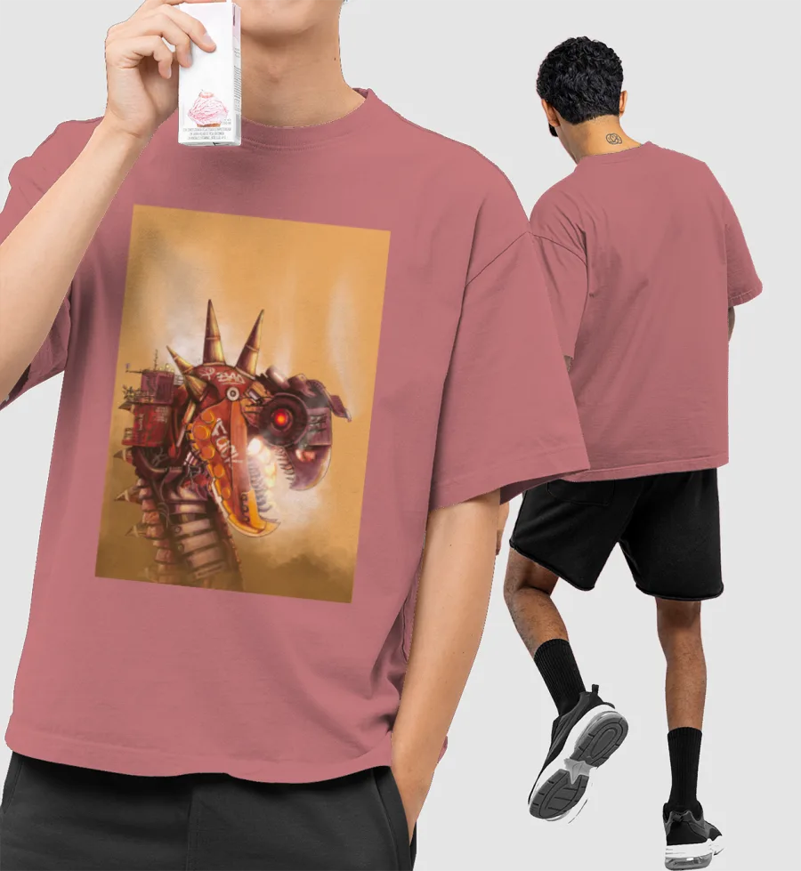 Post Apocalyptic Dragon Front-Printed Oversized T-Shirt