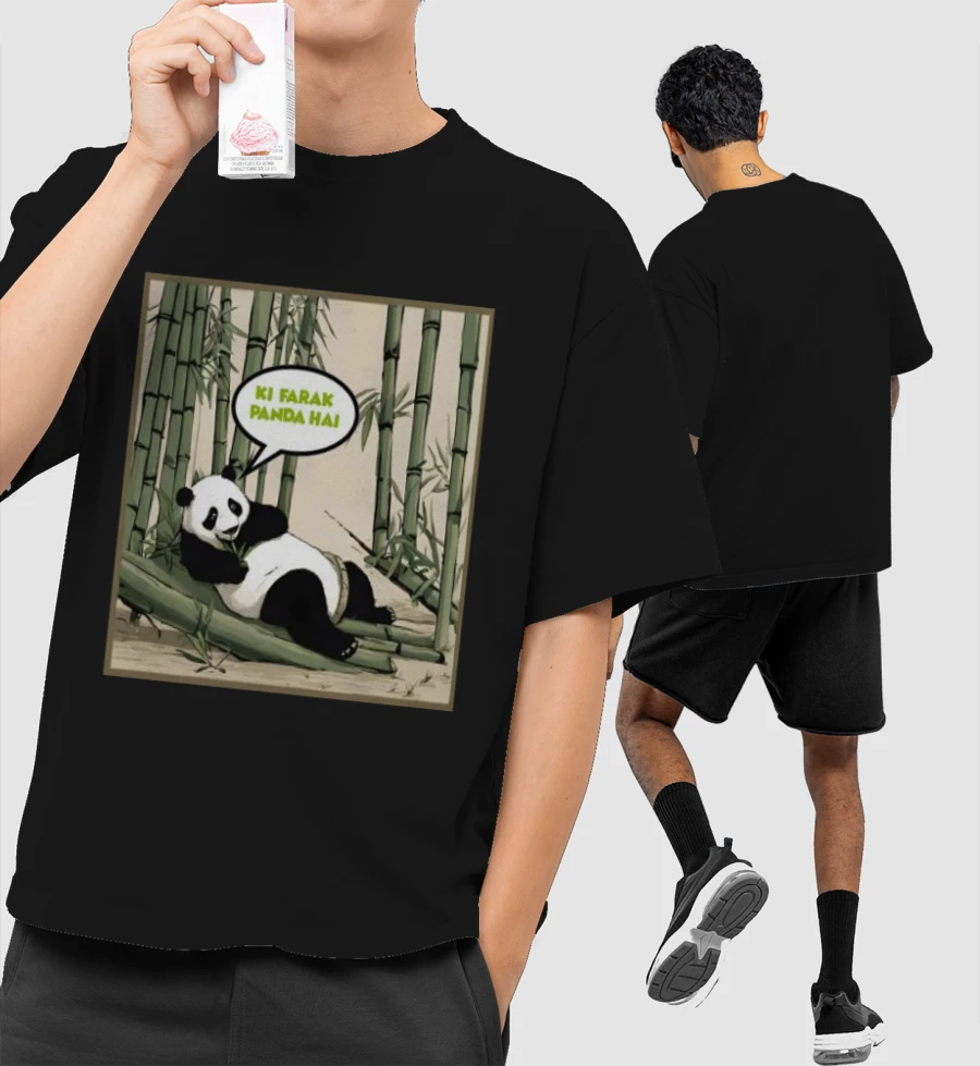 Panda time Front-Printed Oversized T-Shirt