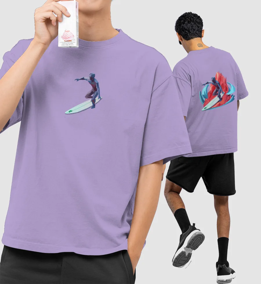 Surfer Sculpture Polygon Oversized T-Shirt (Front & Back Print)