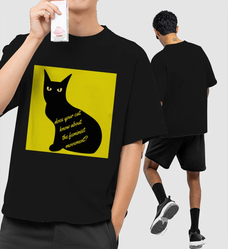 feminist cat Front-Printed Oversized T-Shirt