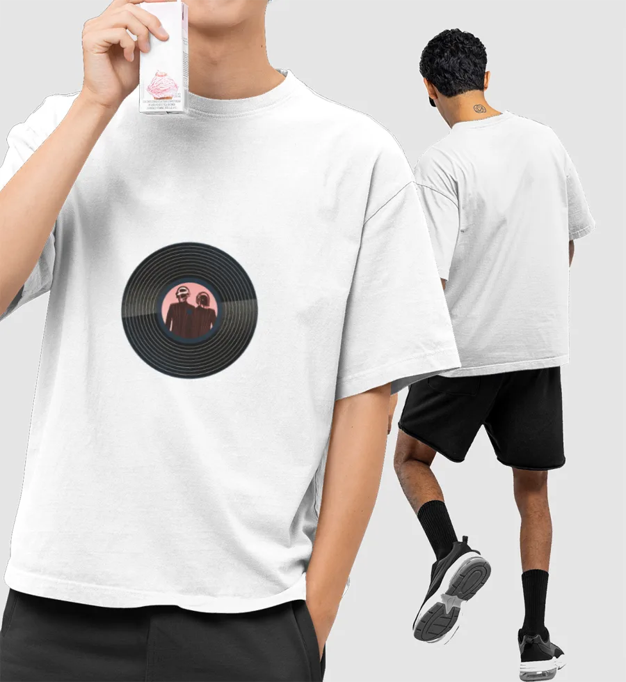 Daft Punk Vinyl Front-Printed Oversized T-Shirt