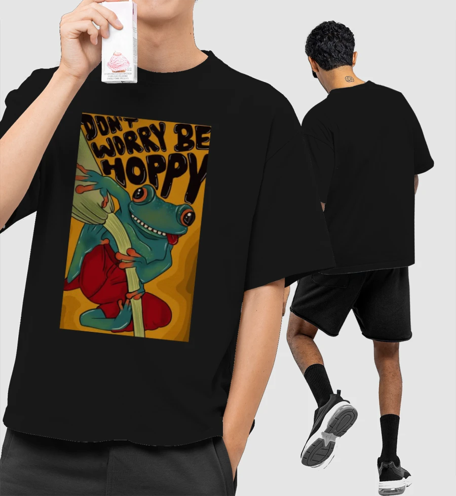 Happy Frog Front-Printed Oversized T-Shirt