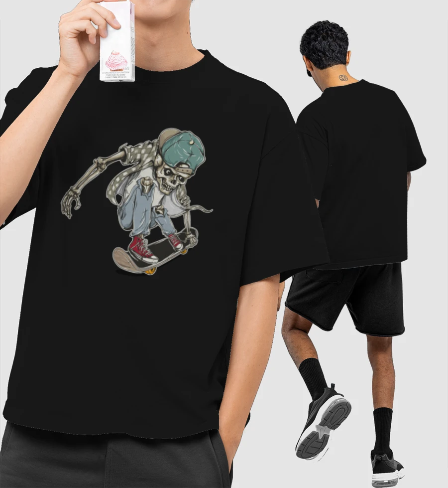 Skater skeleton  Front-Printed Oversized T-Shirt