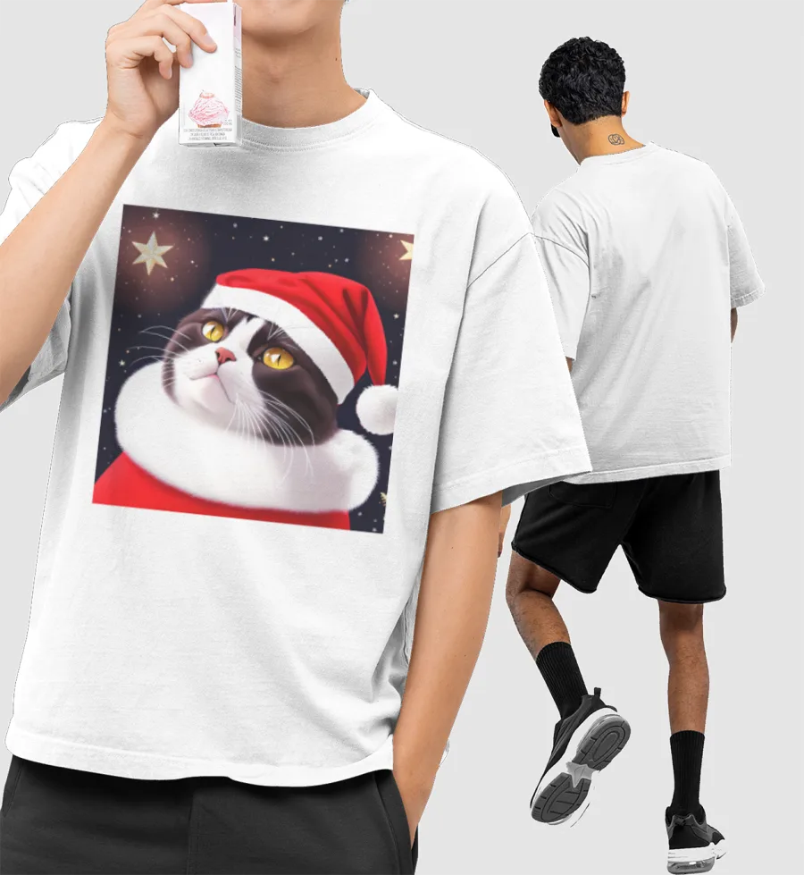 christmas cat Front-Printed Oversized T-Shirt