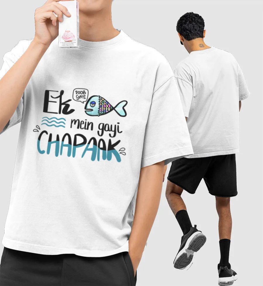 Machli Chapaak Meme Front-Printed Oversized T-Shirt