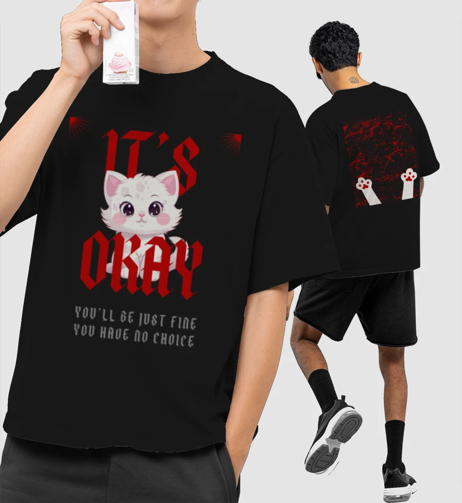 Kitty Cat Oversized T-Shirt (Front & Back Print)