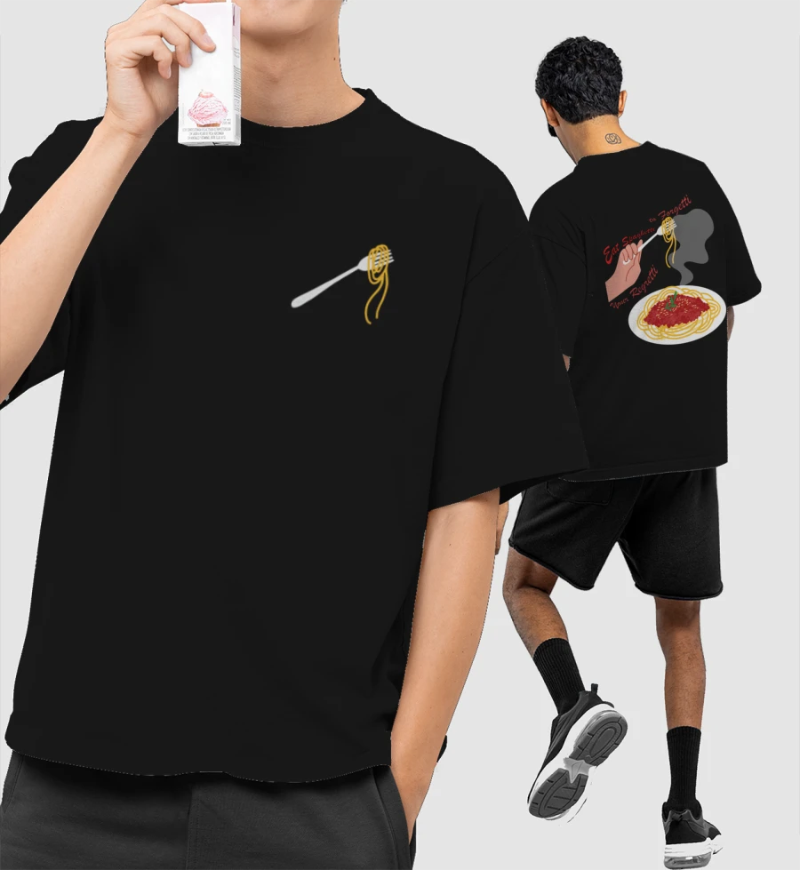 Spaghetti to forget regretti Oversized T-Shirt (Front & Back Print)