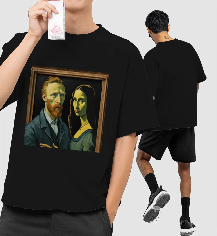 vanGoghXMonaLisa Front-Printed Oversized T-Shirt