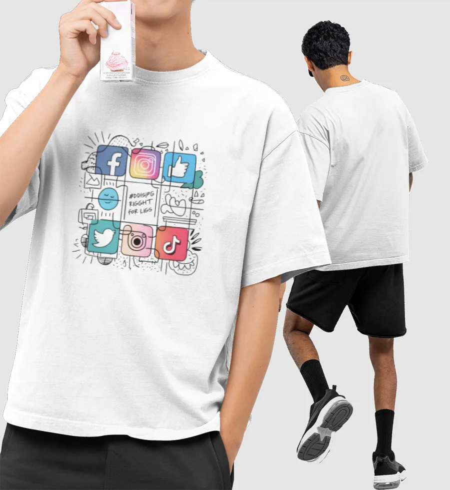 Social Media Front-Printed Oversized T-Shirt