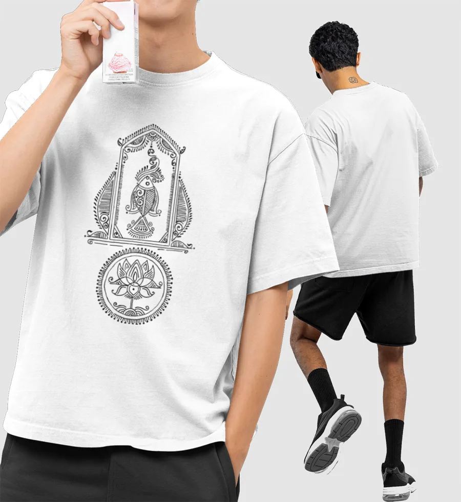 alpona (black) Front-Printed Oversized T-Shirt