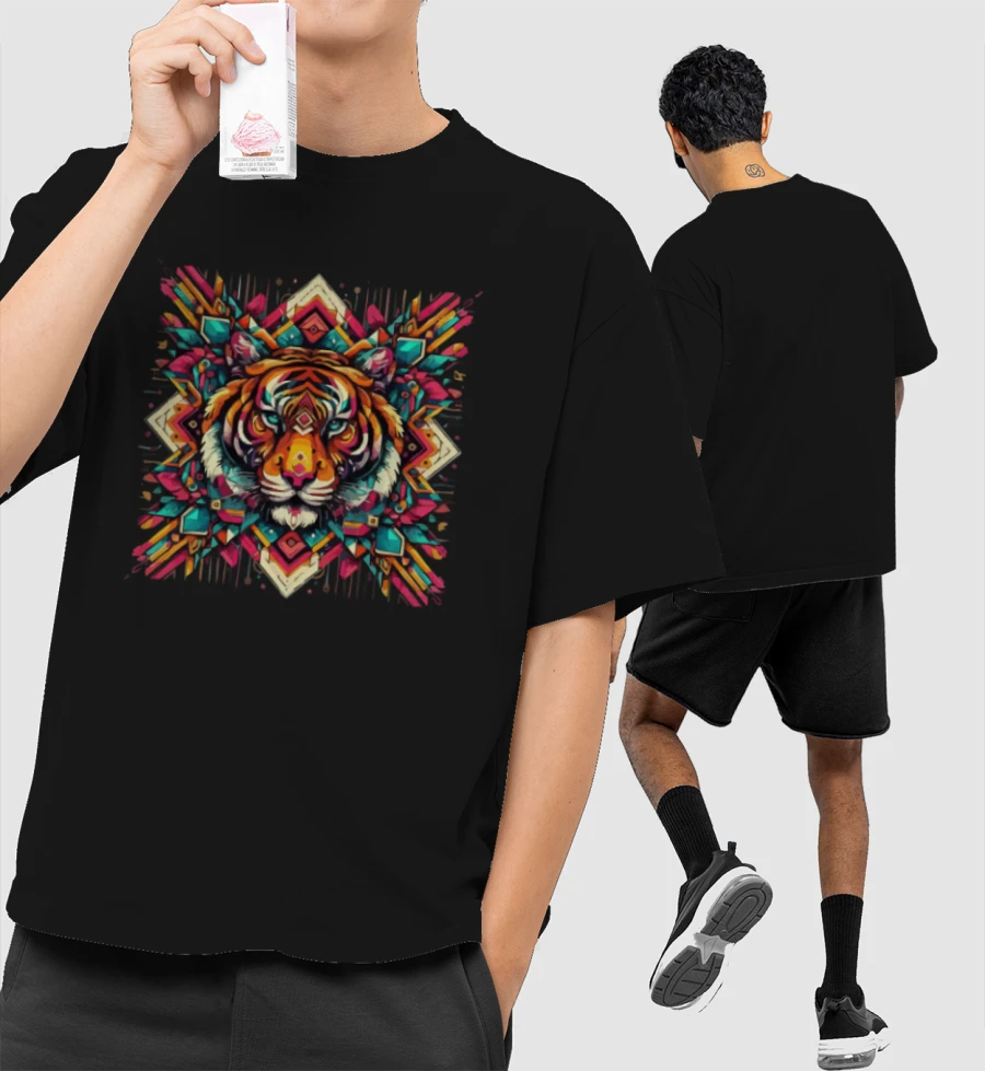 Vibrant Tiger Front-Printed Oversized T-Shirt