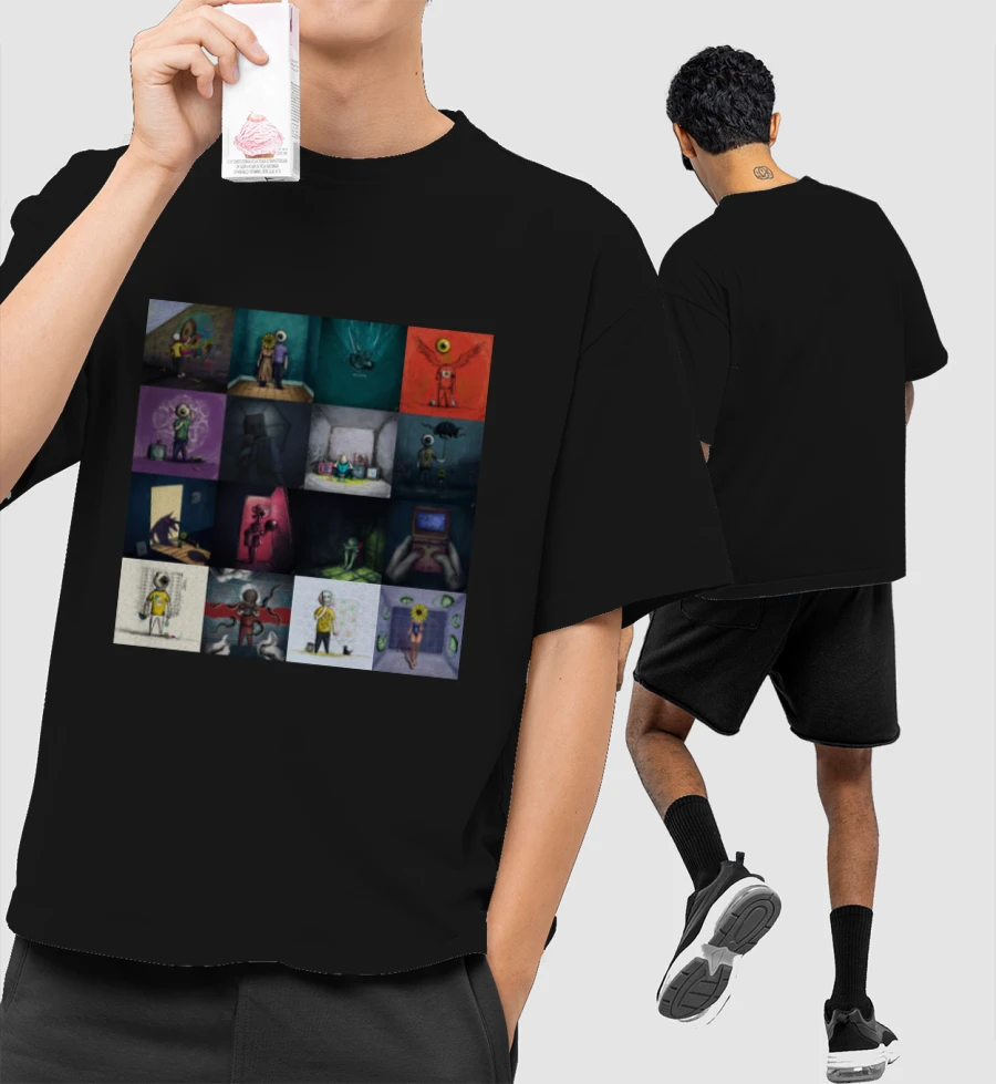 Tear of blinds Front-Printed Oversized T-Shirt