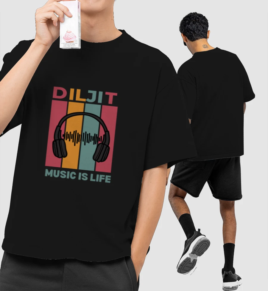 Diljit - Music is life Front-Printed Oversized T-Shirt