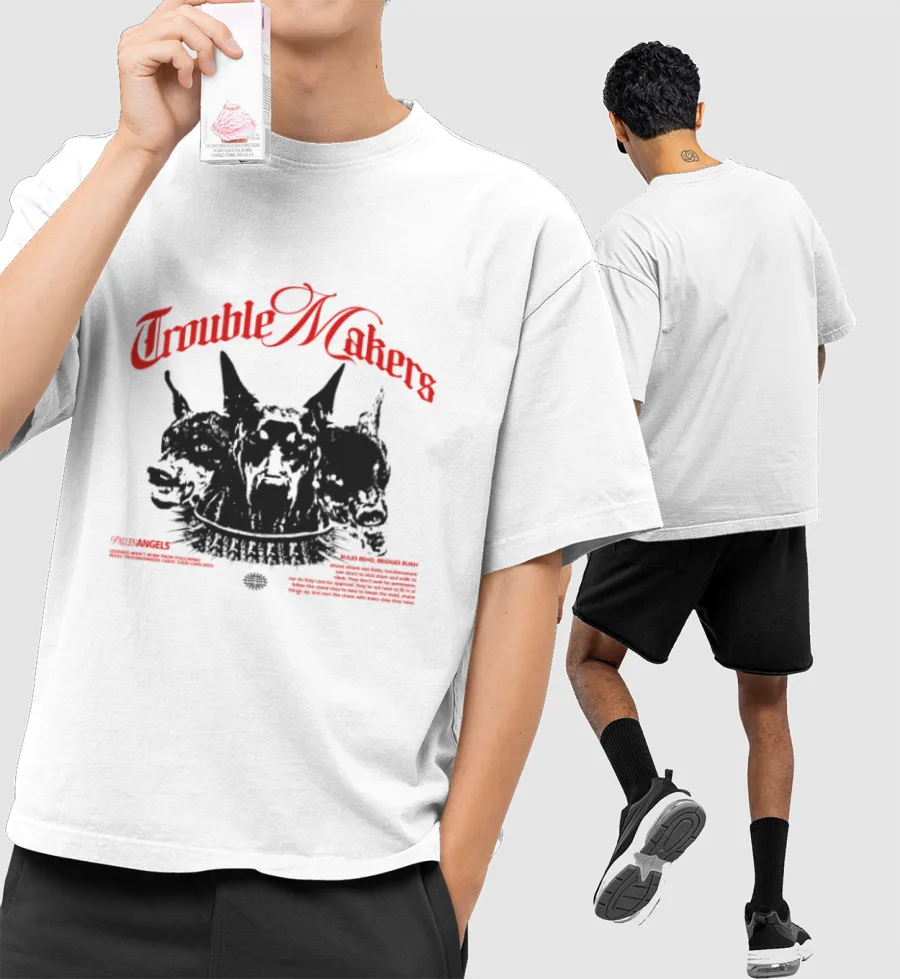 TroubleMakers Front-Printed Oversized T-Shirt