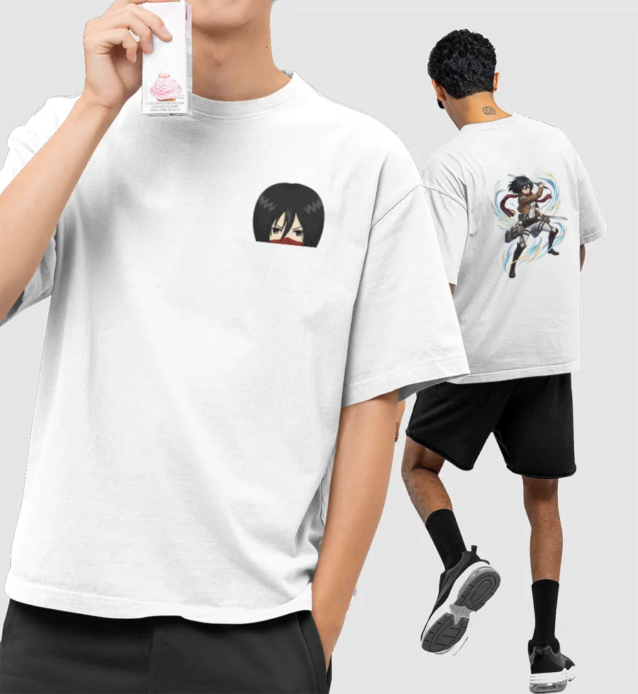 Mikasa Attack on Titan Art Oversized T-Shirt (Front & Back Print)