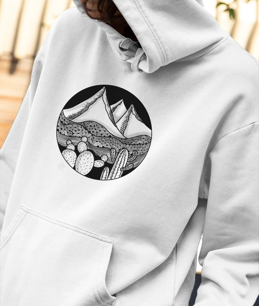 Mountains and cactus Front-Printed Hoodie