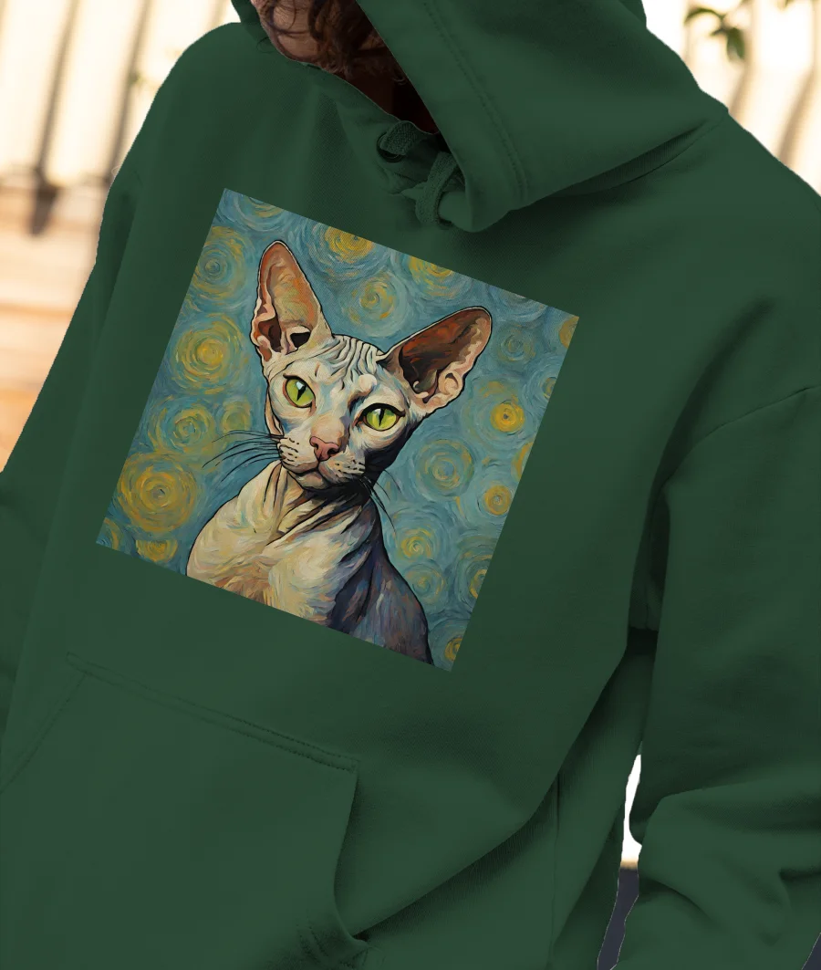 Sphynx Cat - Van Gogh Front-Printed Hoodie