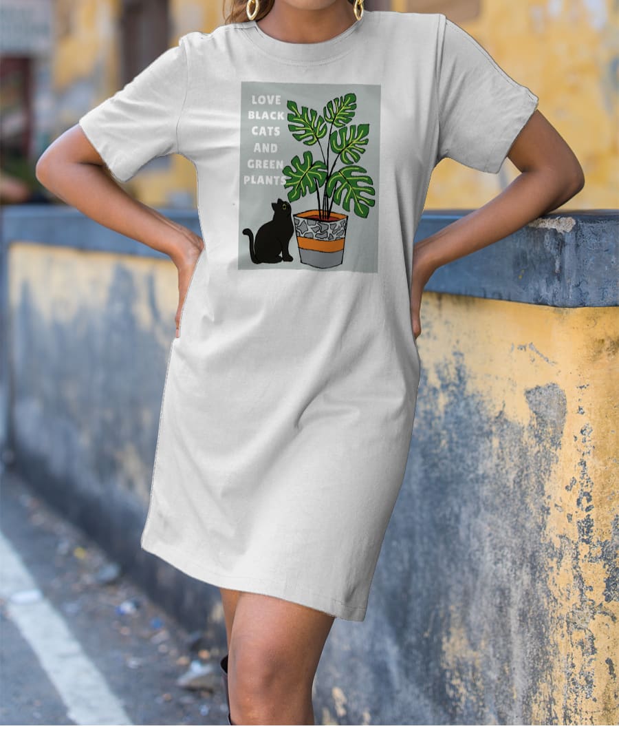 Cat and plant T-Shirt Dress