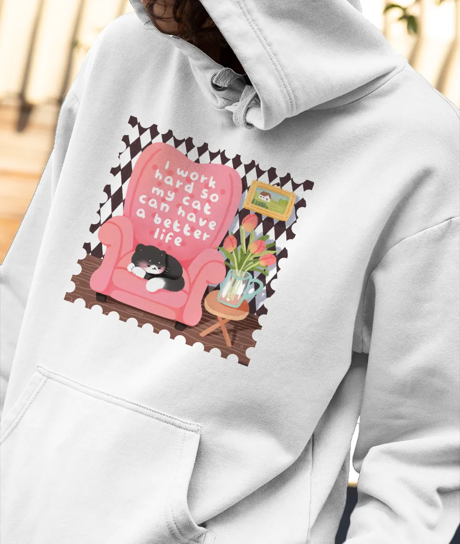 I work hard for my kitty Front-Printed Hoodie