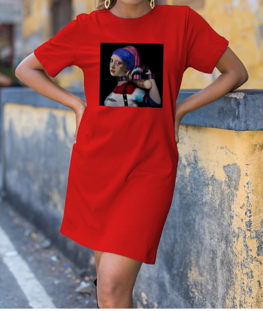 Girl with Pearl Earring × Harley Quinn T-Shirt Dress
