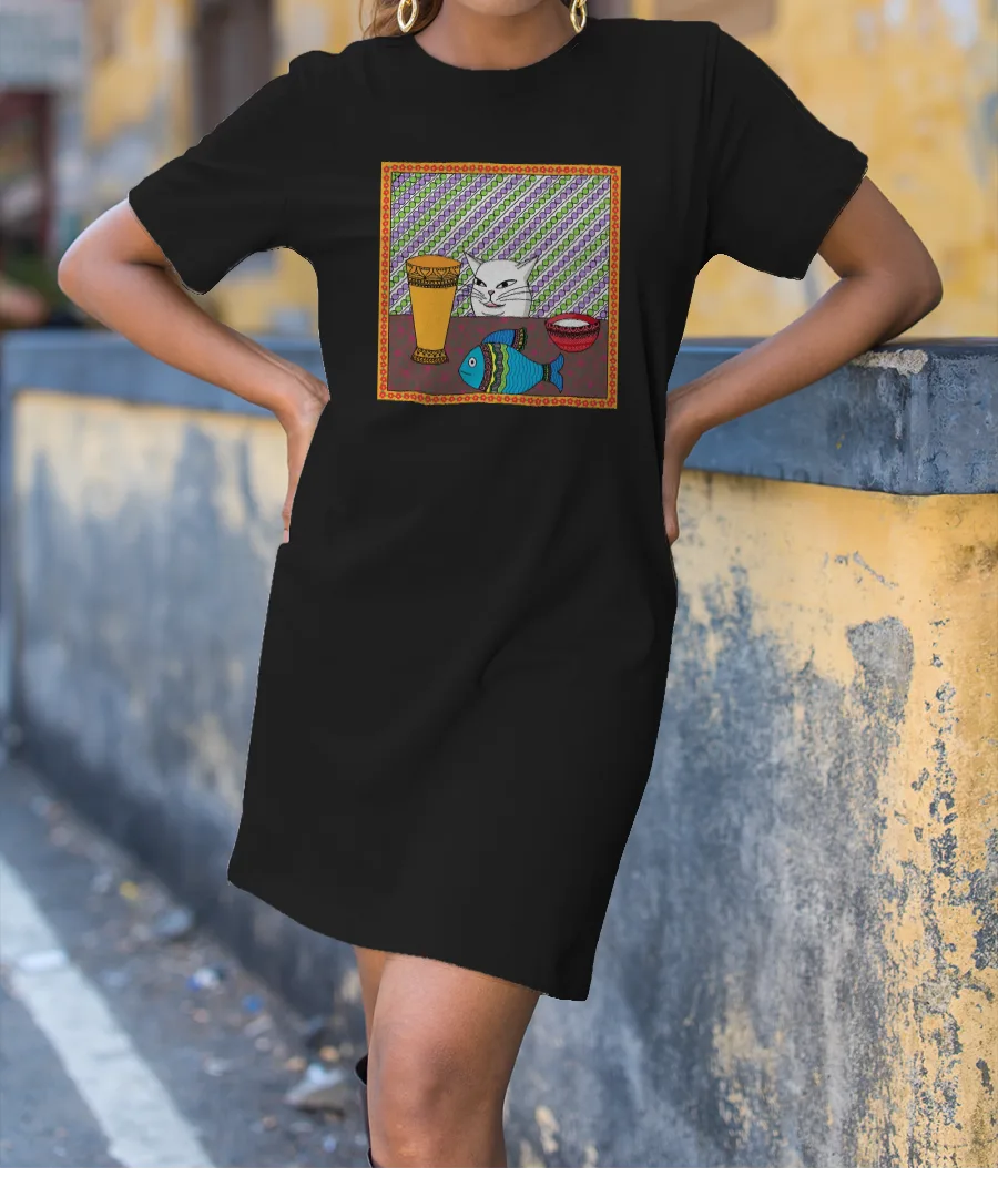 Smudge cat meme Madhubani T-Shirt Dress