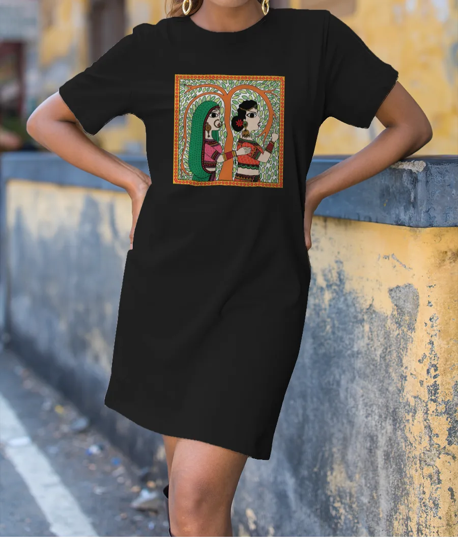 Woman yelling meme Madhubani T-Shirt Dress