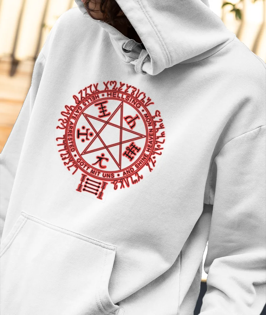 Hellsing pentagram (black on white) Front-Printed Hoodie