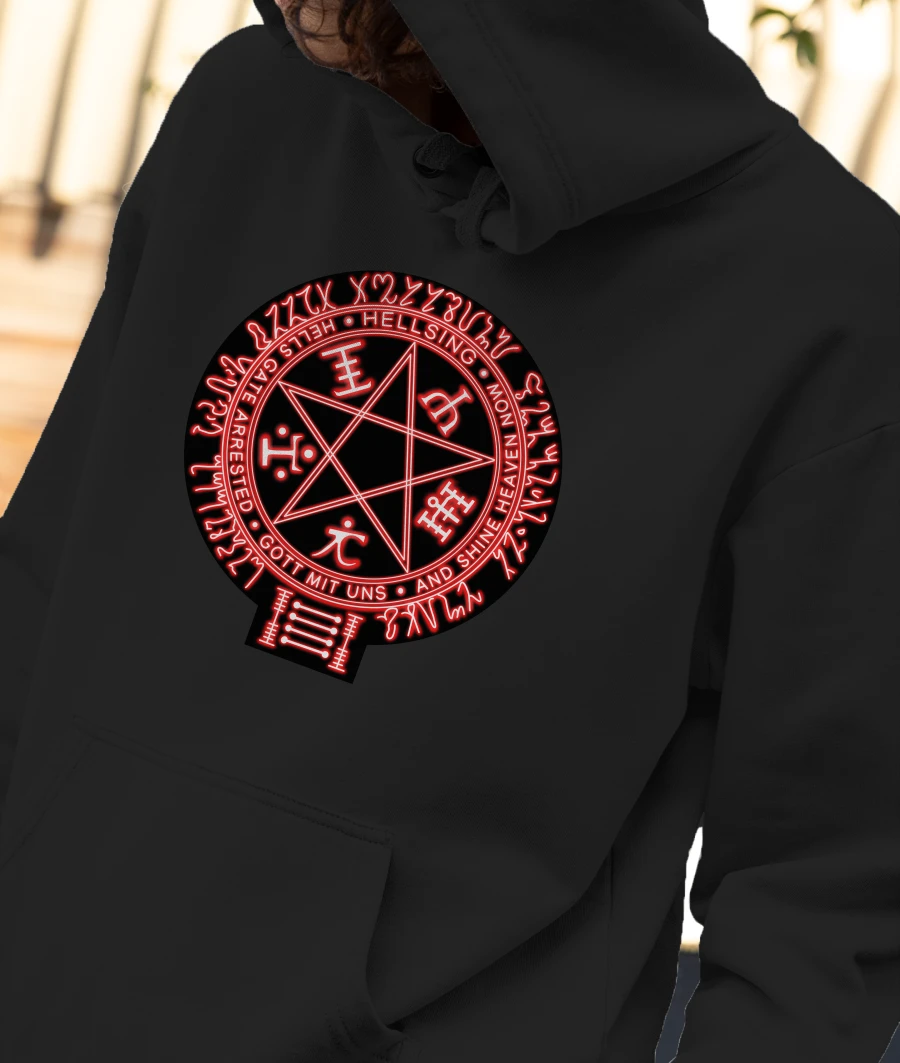 Hellsing pentagram (white on black) Front-Printed Hoodie