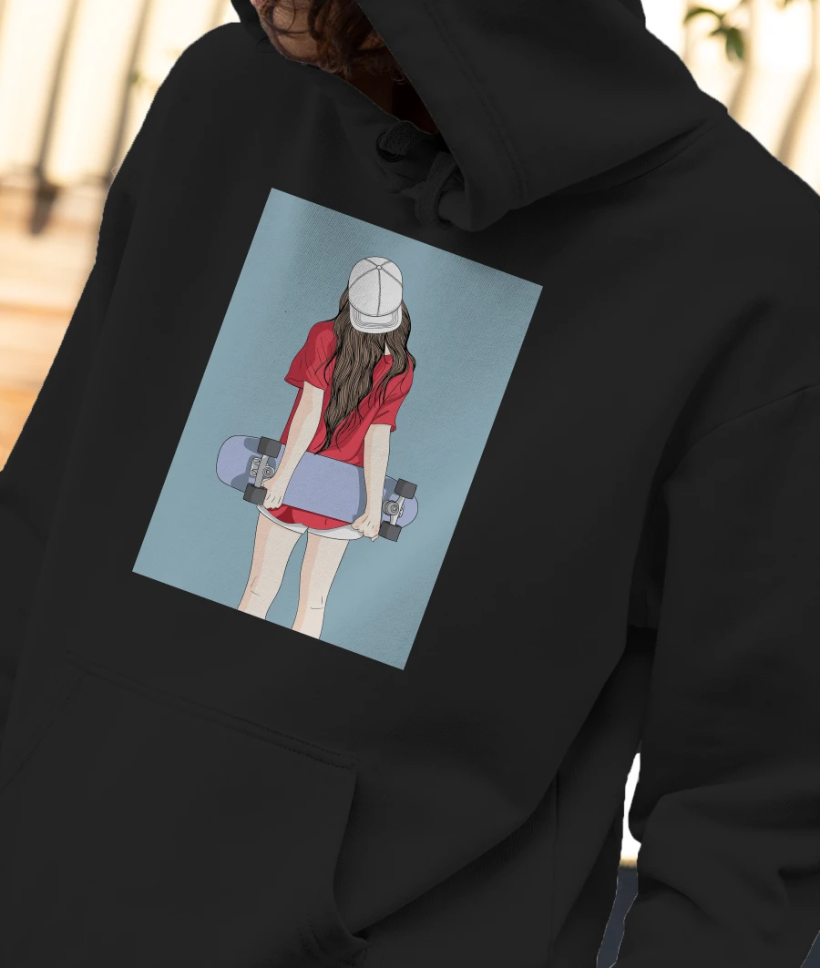 Skater Girl Front-Printed Hoodie