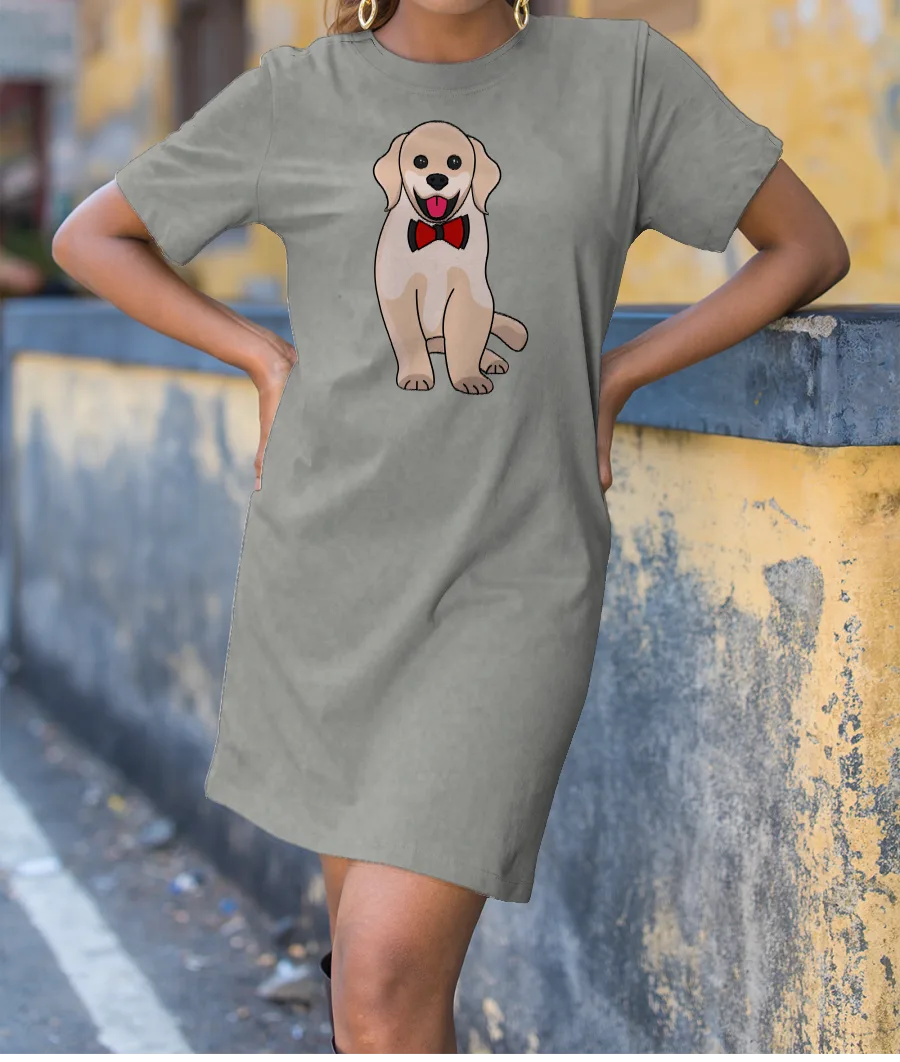 Cute dog with bow T-Shirt Dress
