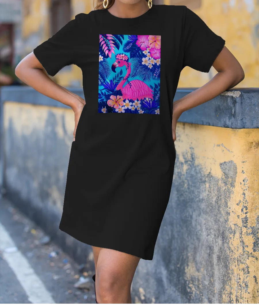 Neon Trip Flamingo T-Shirt Dress