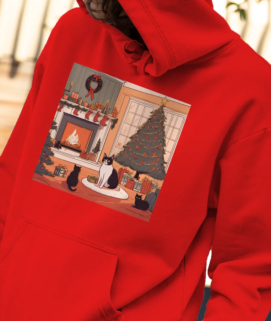 Christmas with my cats Front-Printed Hoodie